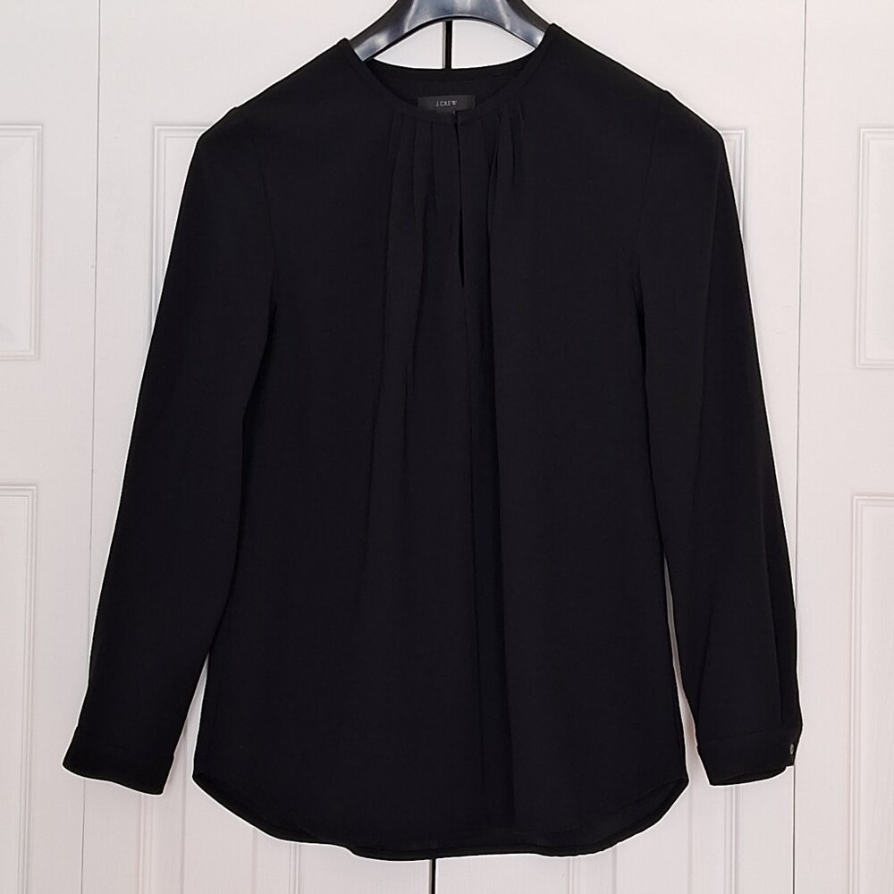 J.Crew Black Pleated Blouse Button Detail Minimalist Chic Top